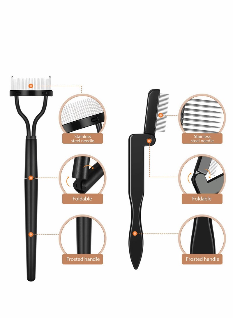 4-Piece Folding Eyebrow Comb & Eyelash Separator Set - Essential Makeup Grooming Brushes in Black - Image 3