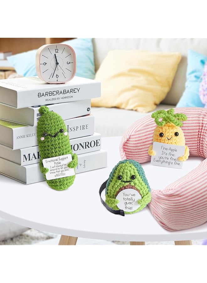 erorex 3Pcs Cucumber Knitting Doll Stress Relief Toy Crochet Pickle Doll Emotional Support Ornament Funny Crochet Gift Encouragement Crochet Toy Amigurumi Pickle Doll With Positive Affirmation Card - Image 5