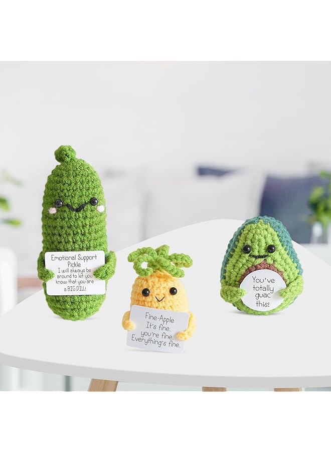 erorex 3Pcs Cucumber Knitting Doll Stress Relief Toy Crochet Pickle Doll Emotional Support Ornament Funny Crochet Gift Encouragement Crochet Toy Amigurumi Pickle Doll With Positive Affirmation Card - Image 1