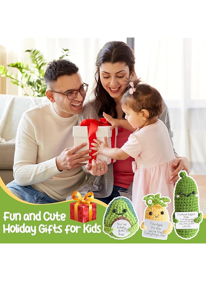 erorex 3Pcs Cucumber Knitting Doll Stress Relief Toy Crochet Pickle Doll Emotional Support Ornament Funny Crochet Gift Encouragement Crochet Toy Amigurumi Pickle Doll With Positive Affirmation Card - Image 3