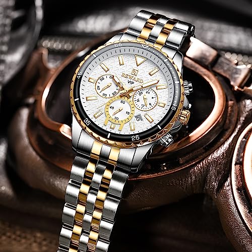 REWARD Men's Wrist Watches Fashion Business Dress Stainless Steel Wristwatch for Men (Chronograph/Waterproof/Luminous/Date) Sport Mens Quartz Watch Black/Silver/Blue/Green - Image 5