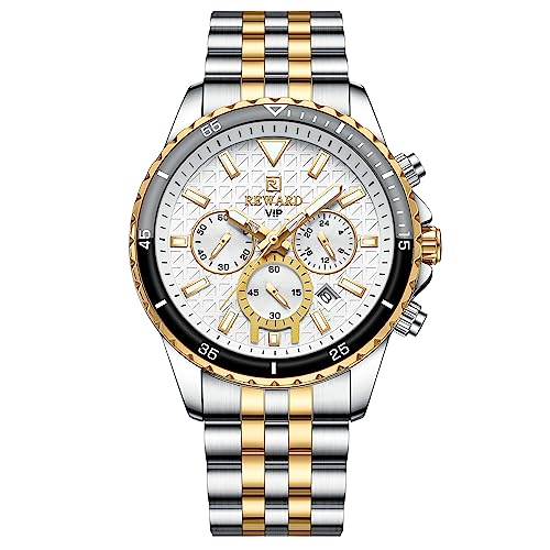 REWARD Men's Wrist Watches Fashion Business Dress Stainless Steel Wristwatch for Men (Chronograph/Waterproof/Luminous/Date) Sport Mens Quartz Watch Black/Silver/Blue/Green - Image 1