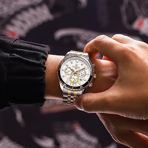 REWARD Men's Wrist Watches Fashion Business Dress Stainless Steel Wristwatch for Men (Chronograph/Waterproof/Luminous/Date) Sport Mens Quartz Watch Black/Silver/Blue/Green - Image 3