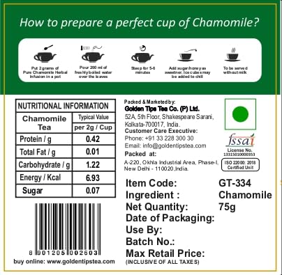 Golden Tips Chamomile Herbal Infusion Tea, Calming & Aromatic Loose Leaf Herbal Tea in Elegant Box Packaging, Perfect for Relaxation & Well-Being (75 Gram - 37 Cups) - Image 4