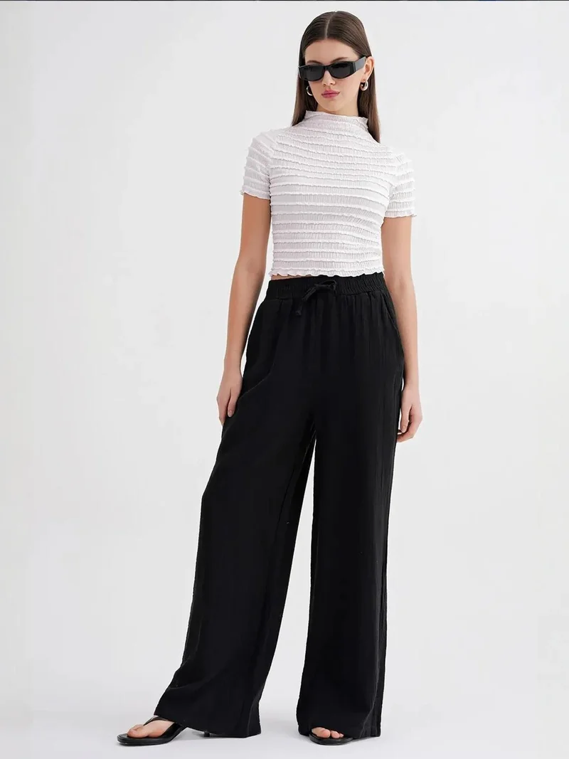 MixRay Mixray High Waist Textured Muslin Fabric Pants