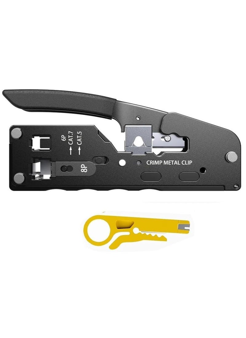 XIKKART XIKKART RJ45 Crimping Tool Kit Passthrough Cat7 Cat6A Cat6 Cat5E Cat5 RJ45 Ethernet Crimp Tool with 10PCS Cat7 Pass Through Connectors 10PCS Cat6 Pass Through Connector 10PCS Covers Black  - Image 5