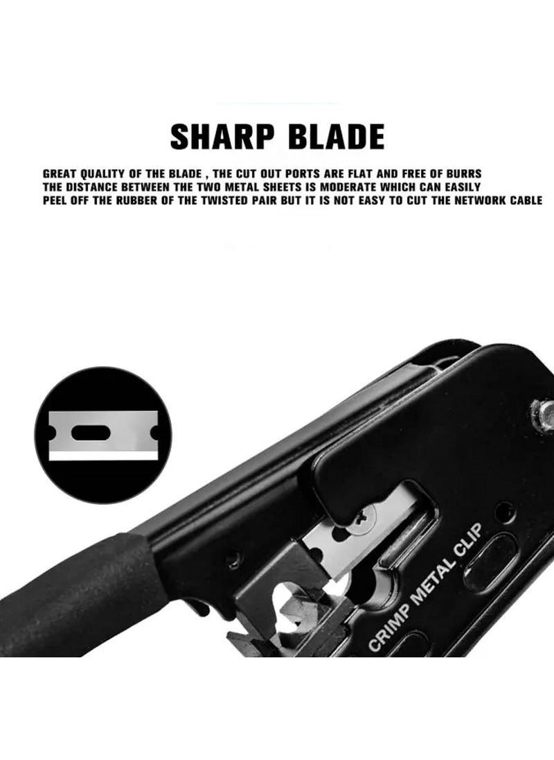 XIKKART XIKKART RJ45 Crimping Tool Kit Passthrough Cat7 Cat6A Cat6 Cat5E Cat5 RJ45 Ethernet Crimp Tool with 10PCS Cat7 Pass Through Connectors 10PCS Cat6 Pass Through Connector 10PCS Covers Black  - Image 4