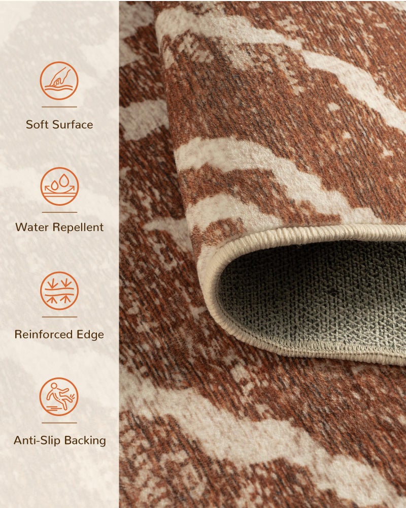BESTSWEETIE Area Rug 6x9 Rug Machine Washable Non-Slip Low Pile Print Pattern Western Rug for Living Room Bedroom Entryway Tribal Series -Yellowbrown/Cream - Image 3