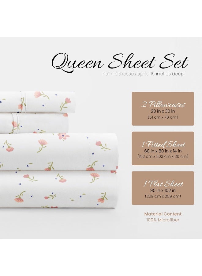 Linen Market 4 Piece Sheet Set Patterned, Queen, Soft Floral Pink  - Image 3