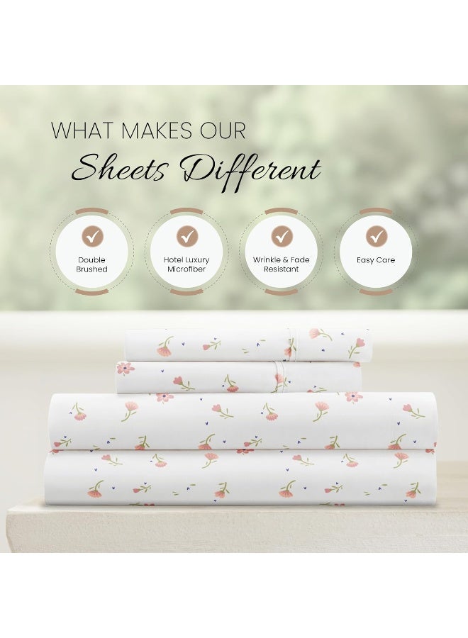 Linen Market 4 Piece Sheet Set Patterned, Queen, Soft Floral Pink  - Image 5