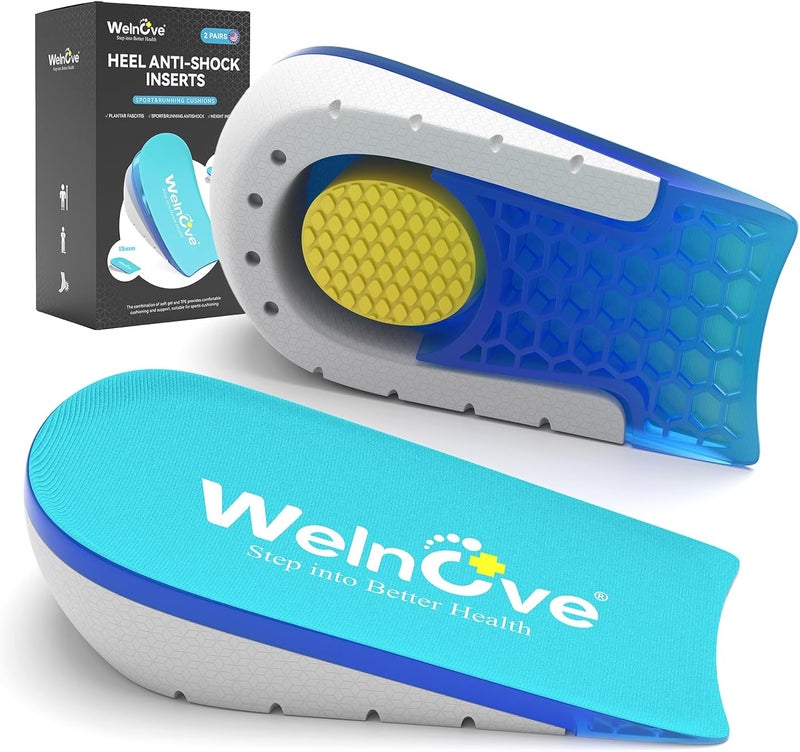 Welnove Welnove Shoe Inserts Gel Heel Cushion Cup for Achilles Tendonitis, Plantar Fasciitis, Heel Pain, Heel Spur, 0.6" 1" Heel Lift Support for Women 7-10 & Men 5-7(2 Pairs) 