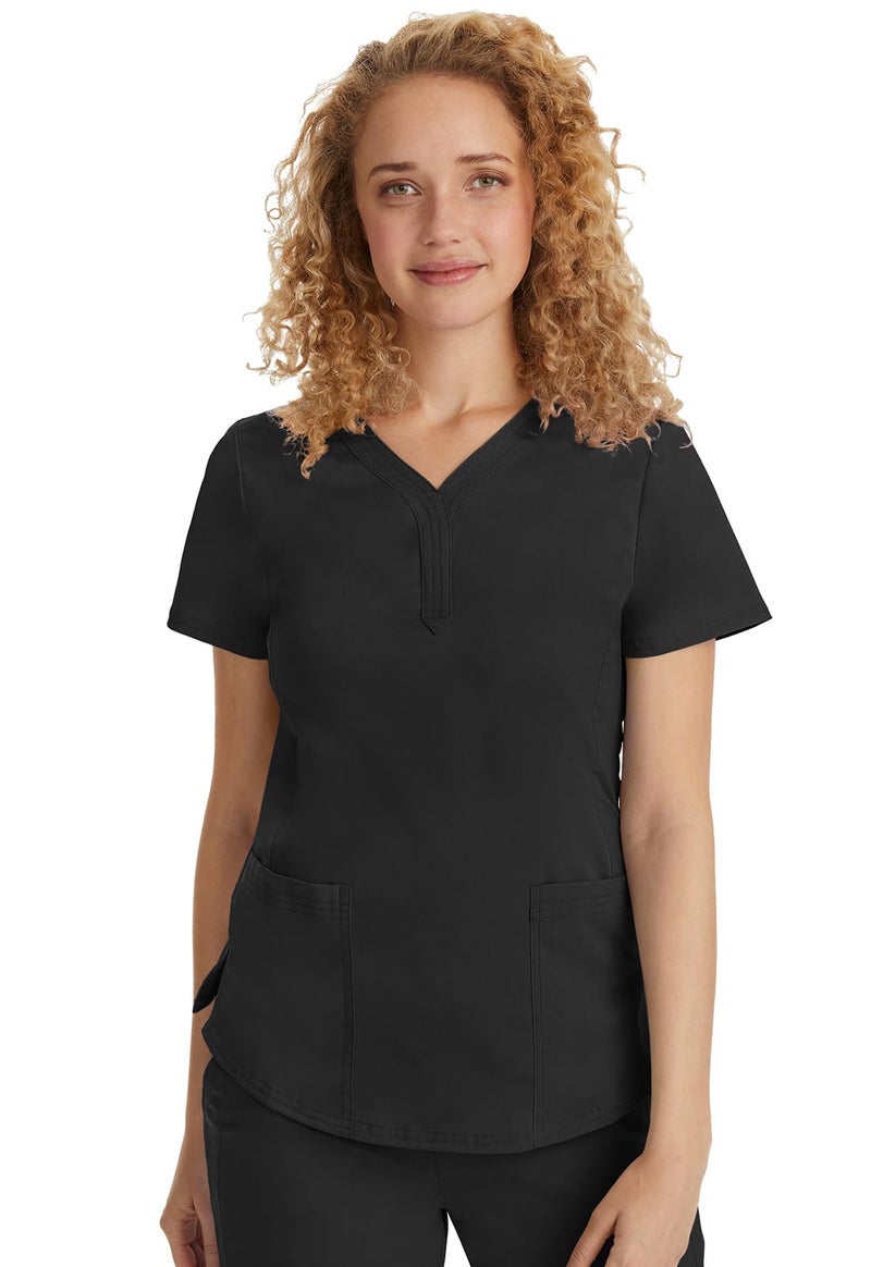 Healing Hands Scrub Tops for Women Two Pocket Y-Neck Womens Scrub Top Purple Label 2167 Jane Medium Black - Image 2