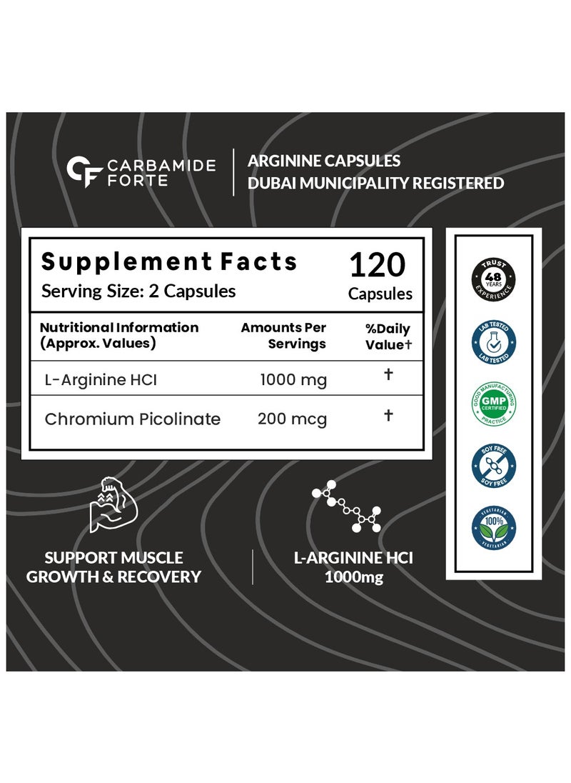 CARBAMIDE FORTE L Arginine 1000Mg Supplement Per Serving 120 Veg Capsules Wt/Capsule 590Mg  - Image 2