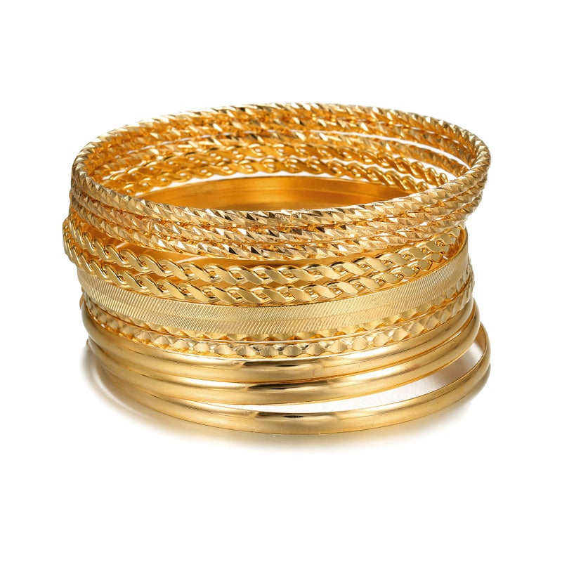 AYWFCBF Gold Bangles Bracelets for Women, 12Pcs Gold Plated Stackable Bracelets Multi Layer Textured Gold Bracelets Set Jewelry for Women - Image 1