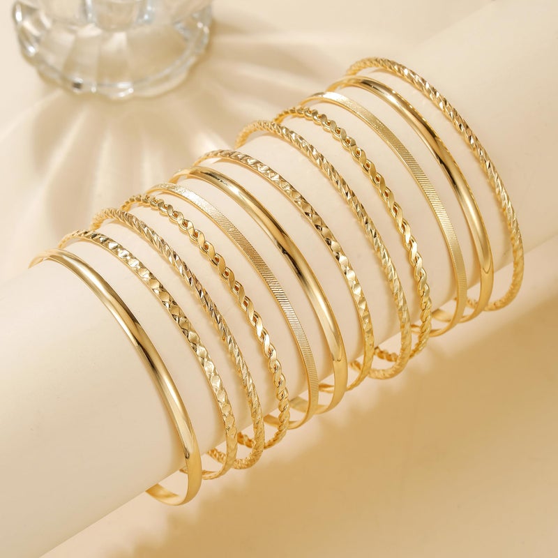 AYWFCBF Gold Bangles Bracelets for Women, 12Pcs Gold Plated Stackable Bracelets Multi Layer Textured Gold Bracelets Set Jewelry for Women - Image 4