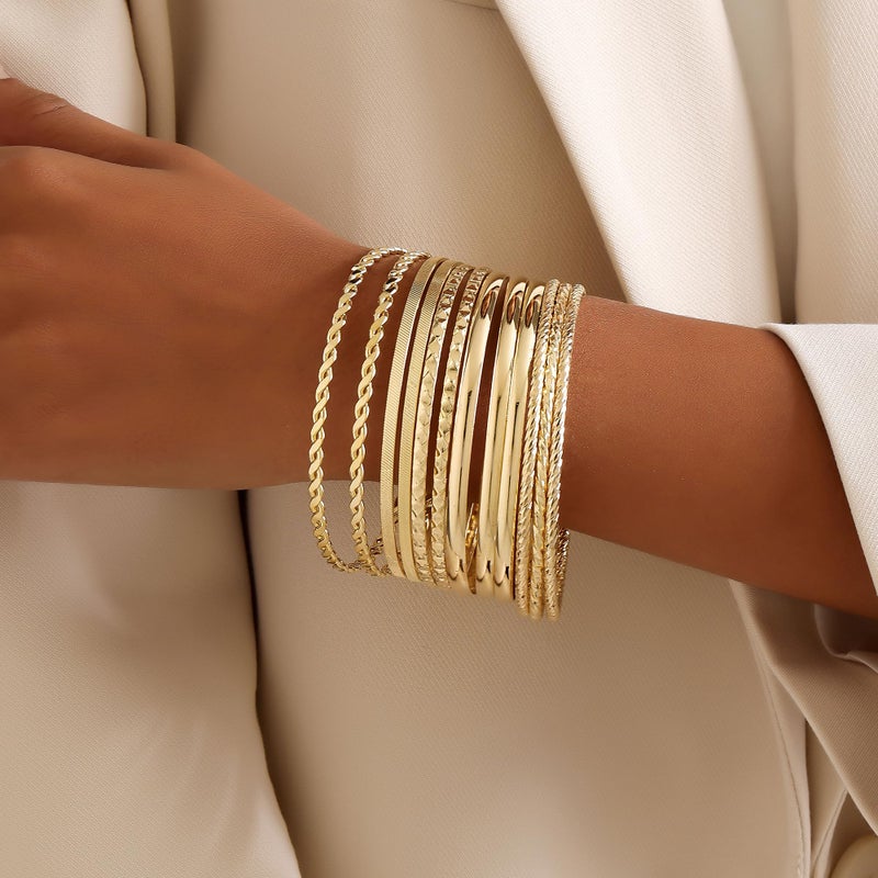 AYWFCBF Gold Bangles Bracelets for Women, 12Pcs Gold Plated Stackable Bracelets Multi Layer Textured Gold Bracelets Set Jewelry for Women - Image 2