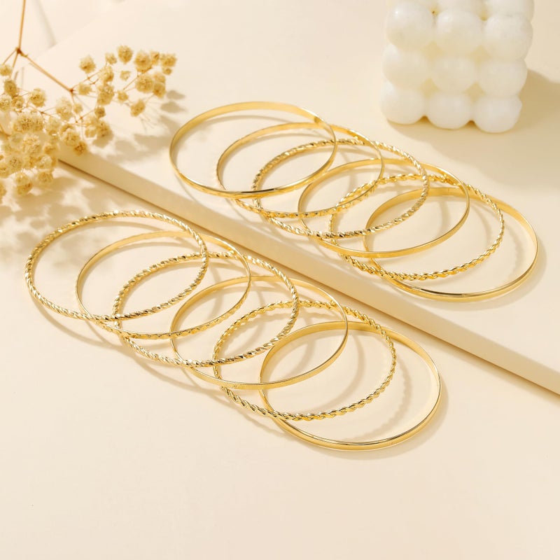 AYWFCBF Gold Bangles Bracelets for Women, 12Pcs Gold Plated Stackable Bracelets Multi Layer Textured Gold Bracelets Set Jewelry for Women - Image 5