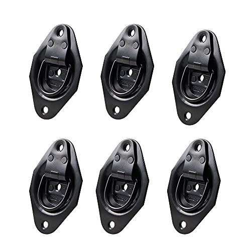 Lonffery 6 Pack Recessed D-Ring Tie Down Anchors (1200 lb. Capacity), Heavy Duty Kit for Tie Down Straps, Car, Cargo Truck Bed, Black - Image 1