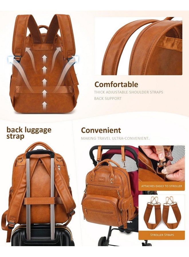 ROSEGIN Vegan Leather Diaper Bag Backpack For Boy Girl With Changing Pad And Pacifier Case, Waterproof, Travel Baby Bag Backpack For Mom Dad, Perfect Baby Shower Gifts, Brown - Image 2