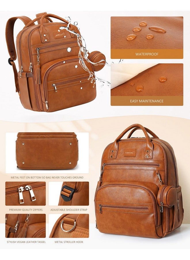 ROSEGIN Vegan Leather Diaper Bag Backpack For Boy Girl With Changing Pad And Pacifier Case, Waterproof, Travel Baby Bag Backpack For Mom Dad, Perfect Baby Shower Gifts, Brown - Image 4