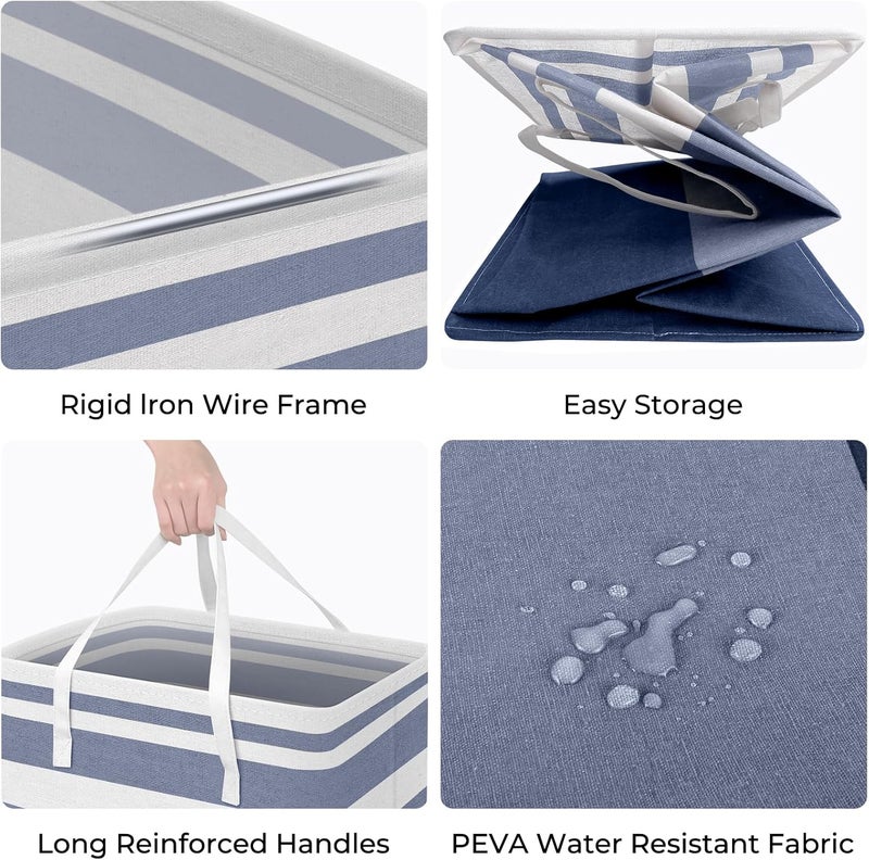 HomeHacks حزمة المزدوجة لسلة الغسيل الكبيرة، مقاومة للماء، سلة غسيل قائمة بذاتها، سلة ملابس طويلة قابلة للطي بمقابض ممتدة للملابس والألعاب في السكن الجامعي والعائلة (أزرق، 75 لتر) - Image 2