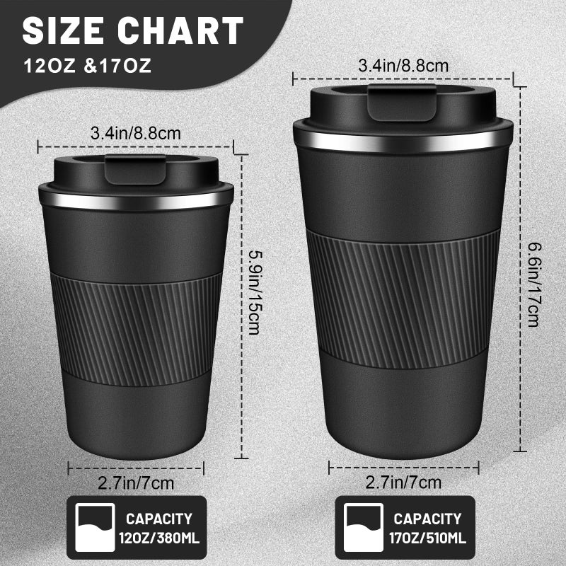 DUBUXW Insulated Coffee Tumblers with Flip Lid 12oz / 17oz, Stainless Steel Travel Coffee Mug Leak Proof, Vacuum Insulated Coffee Mug Reusable Cup, Keeps Cold and Hot for Coffee Tea - Image 2