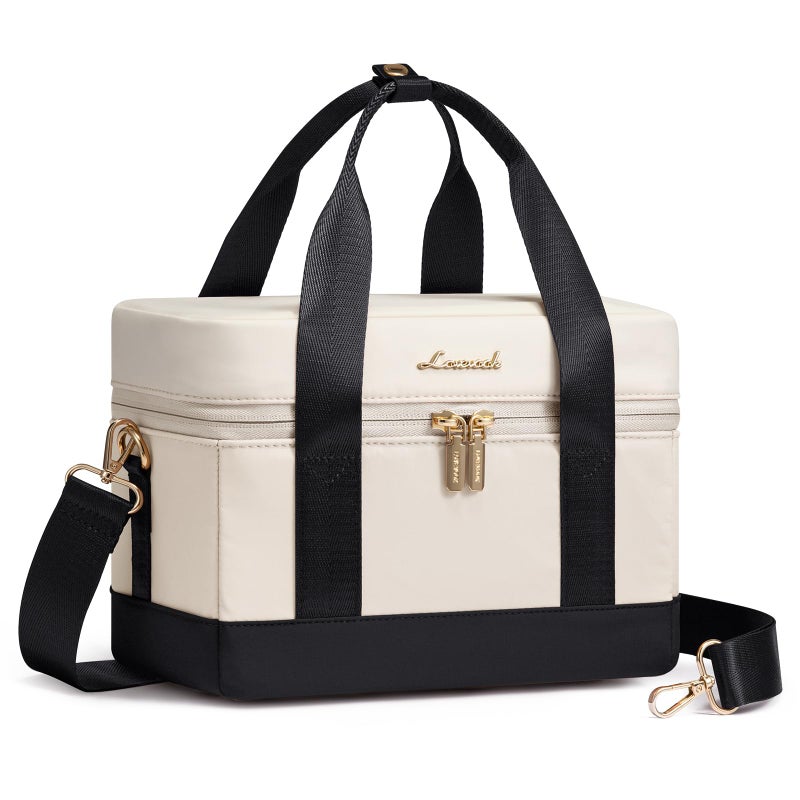 LOVEVOOK Insulated Lunch Bag for Women - Cute Lunch Box Cooler for Work, Picnic, and Beach, Beige-black - Image 1