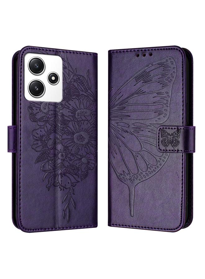 The Bros Case For Xiaomi Poco M6 Pro 5G / Redmi 12 4G/5G Embossed Butterfly Leather Phone Case