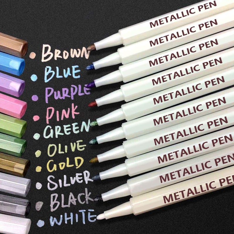 APOGO Metallic Marker Pens Scrapbook Pens for Black Paper, Arts and Crafts for Kids, Metallic Pens for Scrapbooking, Scrapbook Accessories, DIY Photo Album, Glass, Metal, Wood, Art Supplies - Image 1