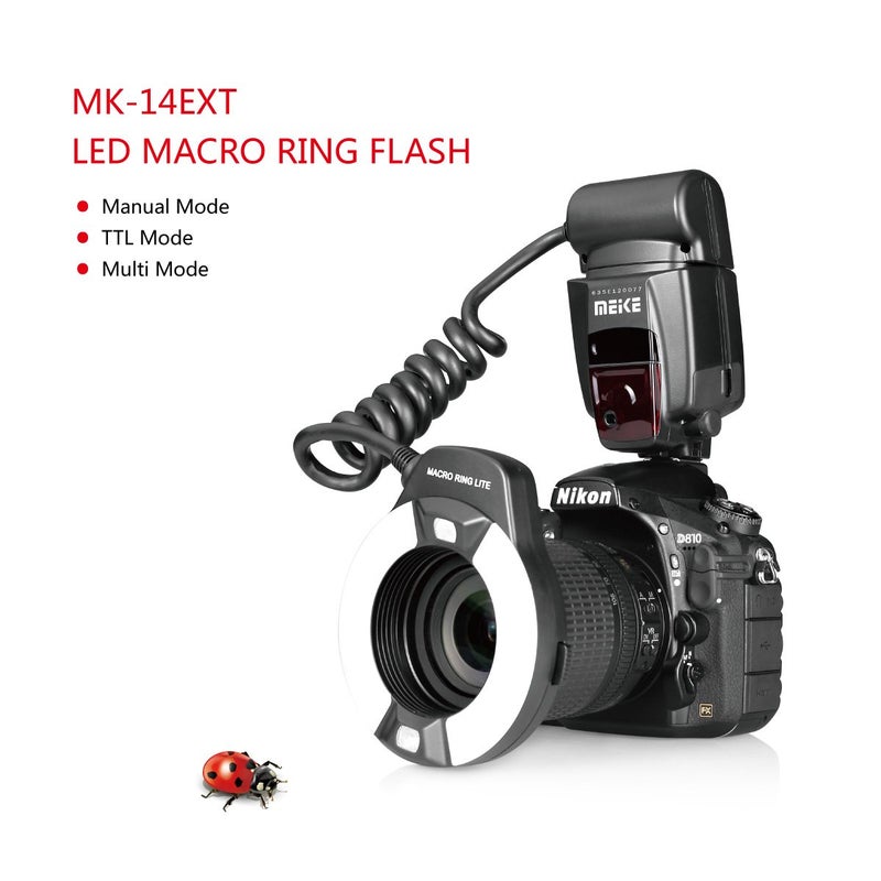 MEKE MK-14EXT-N I-TTL Macro Ring Flash Compatible with Nikon D7100 D7000 D5200 D5100 D5000 D3500 D3200 D3100 D90 D300S D600 with LED AF Assist Lamp - Image 3