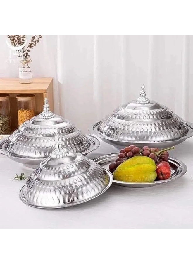 صينية الكبسة والمندي العربي سيلفر بغطاء بومبيه فاخر – سرفيس تقديم أنيق بتصميم ملكي يحافظ على حرارة الطعام ويبرز فخامة سفرتك لاbr - Image 2