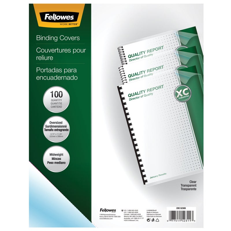Fellowes Transparent PVC Binding Covers Oversize 100 Pack 52311
