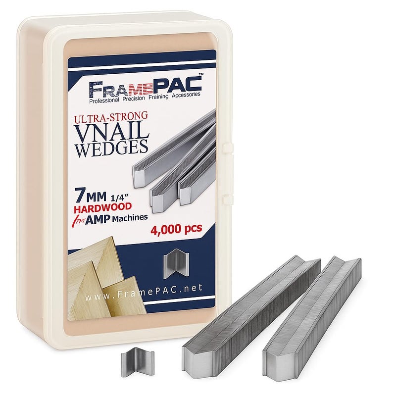 FramePac V Nails for Picture Frames Hardwood AMP 7mm 14 Inch 4000 VNail Pack Stacked for use in Automatic V Nailer for Picture Framing Automatic V Nailer for Picture Frames