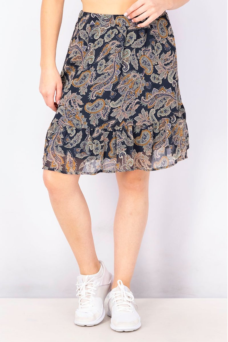 ESPRIT Women Allover Print Midi Skirt, Navy Combo - Image 1