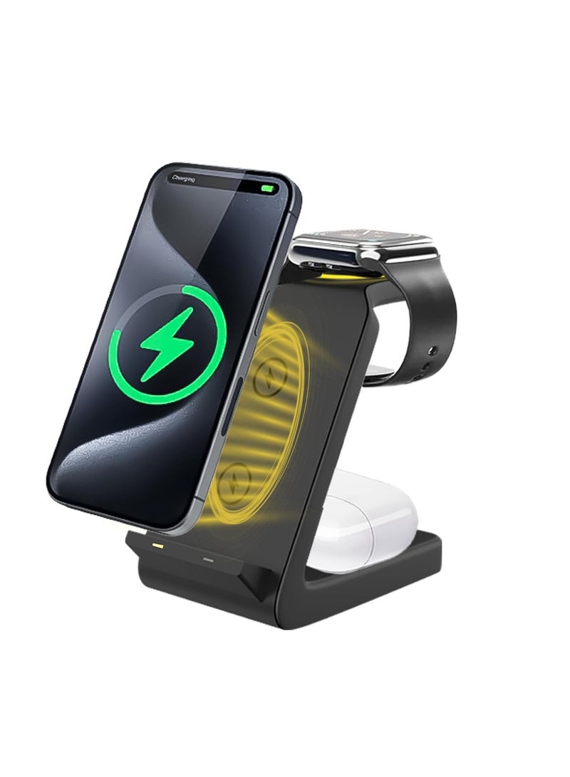 CARRERA 3 in 1 Wireless Charger Stand CWC-234, 15W Fast Charging for Phone, 5W for Earbud, 2.5W for Watch, Type C Cable Included, Multi-Device Compatible - Image 1