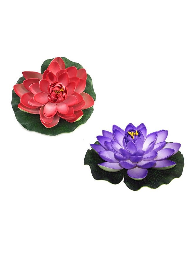 Aakriti Aakriti Artificial Plastic Multi-Colored Lotus with Leaf for Decoration 18 CM in Diameter Random Colours Pink/RED/Blue/Yellow(2 pcs)  - Image 1