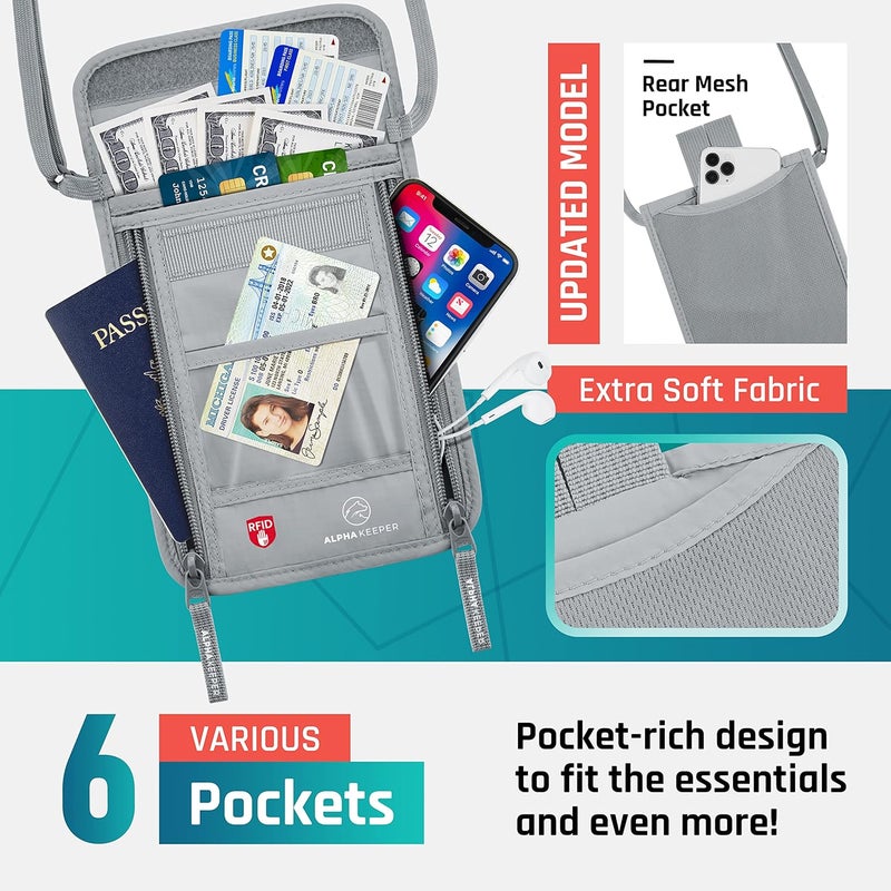 Alpha Keeper Neck Wallet, Travel Pouch For Passport Holder And Documents, Travel Neck Wallet For Traveling Women. - Image 5