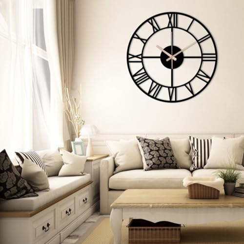 Nubilous Large World Map Wall Clock, Metal Minimalist Modern Clock, Round Silent Non-Ticking Battery Operated Wall Clocks for Living Room / Home /Kitchen /Bedroom /Office/School Decor (Black(DA-129), 50CM) - Image 4