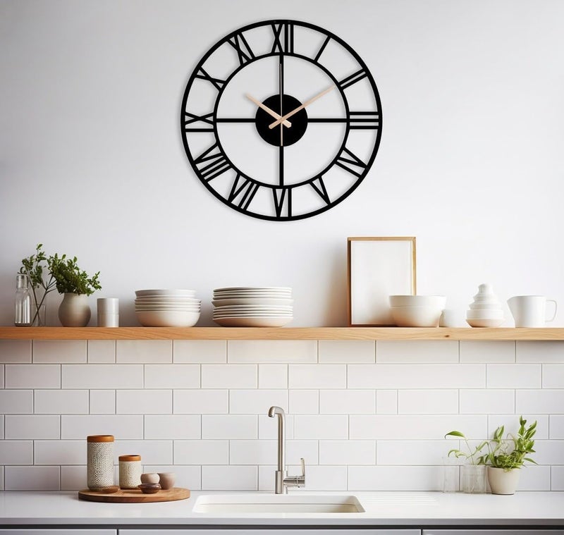 Nubilous Large World Map Wall Clock, Metal Minimalist Modern Clock, Round Silent Non-Ticking Battery Operated Wall Clocks for Living Room / Home /Kitchen /Bedroom /Office/School Decor (Black(DA-129), 50CM) - Image 2
