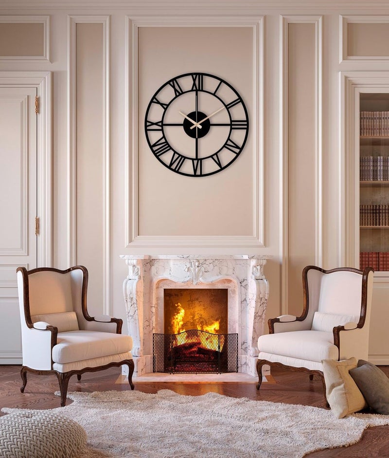 Nubilous Large World Map Wall Clock, Metal Minimalist Modern Clock, Round Silent Non-Ticking Battery Operated Wall Clocks for Living Room / Home /Kitchen /Bedroom /Office/School Decor (Black(DA-129), 50CM) - Image 5