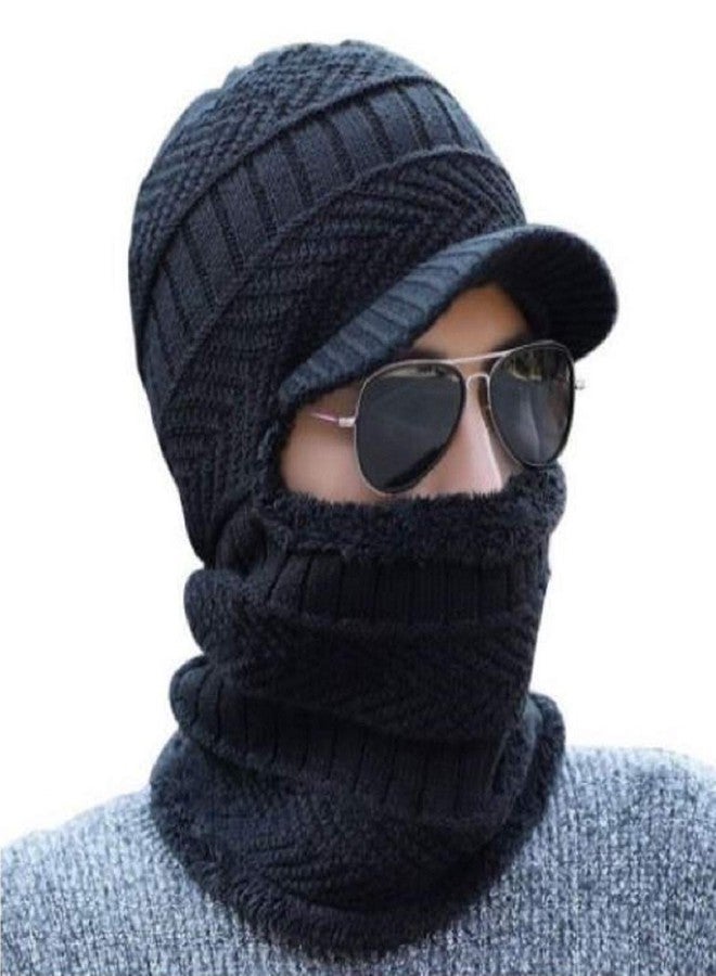 Zacharias Men's Woolen Cap with Neck Muffler/Neckwarmer Pack of 1 (Black; Free Size) - Image 2