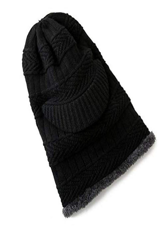 Zacharias Men's Woolen Cap with Neck Muffler/Neckwarmer Pack of 1 (Black; Free Size) - Image 3