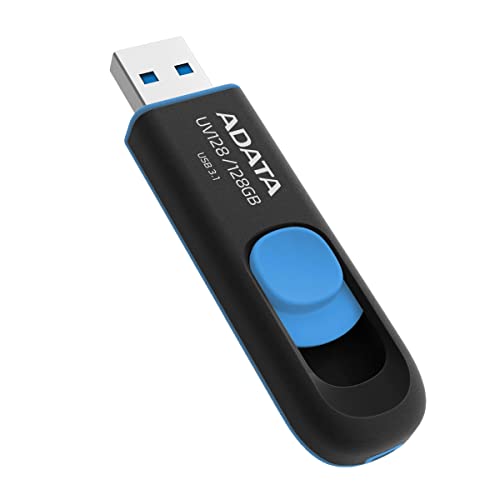 ADATA UV128 128GB USB 3.0 Retractable Capless Flash Drive, Blue (AUV128-128G-RBE) - Image 4
