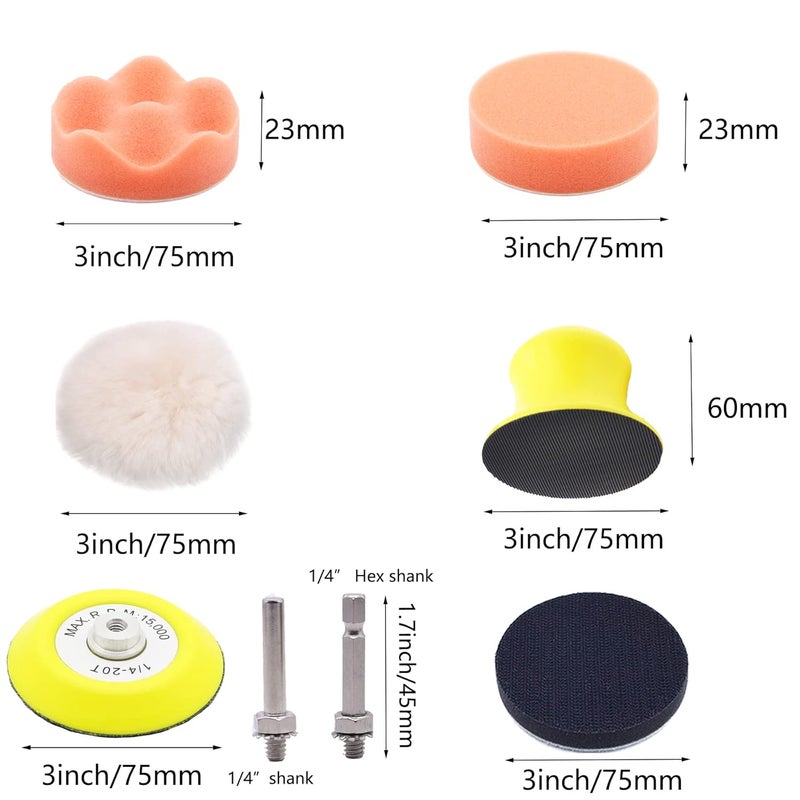 CKFCXC 127pcs Sandpaper 3inch Sanding Disc 40-7000 Grit with Hand Sanding Block,1/4" Shank Backer Plate, Polishing Pads, and Interface Pad for Drill Grinder Rotary Tools Attachment - Image 3