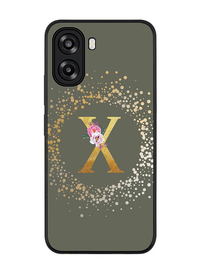 Stylizedd For Oppo A6x 5G / A6x 4G Case,Slim fit Camera Protection, Shockproof Thin Phone cover  - Custom Monogram Floral - X  (Olive Green ) - Image 1