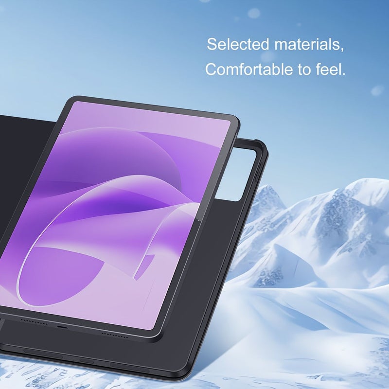 علبة لجهاز Lenovo Idea Tab Plus اللوحي، باللون الأسود، بقاعدة غير مغناطيسية مع لوحة تثبيت، بلون خالص، بسيط وجوي، مع شعور جيد عند اللمس. - Image 4