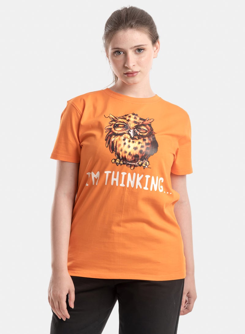 OWL T-shirt 'I'm thinking...' Orange - Image 1