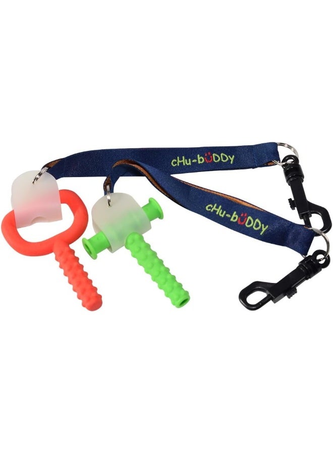 CHU-BUDDY Embroidered Chewy Holder Set (2), 2 embroidered navy tether-bracelets  2 natural straps - Image 2
