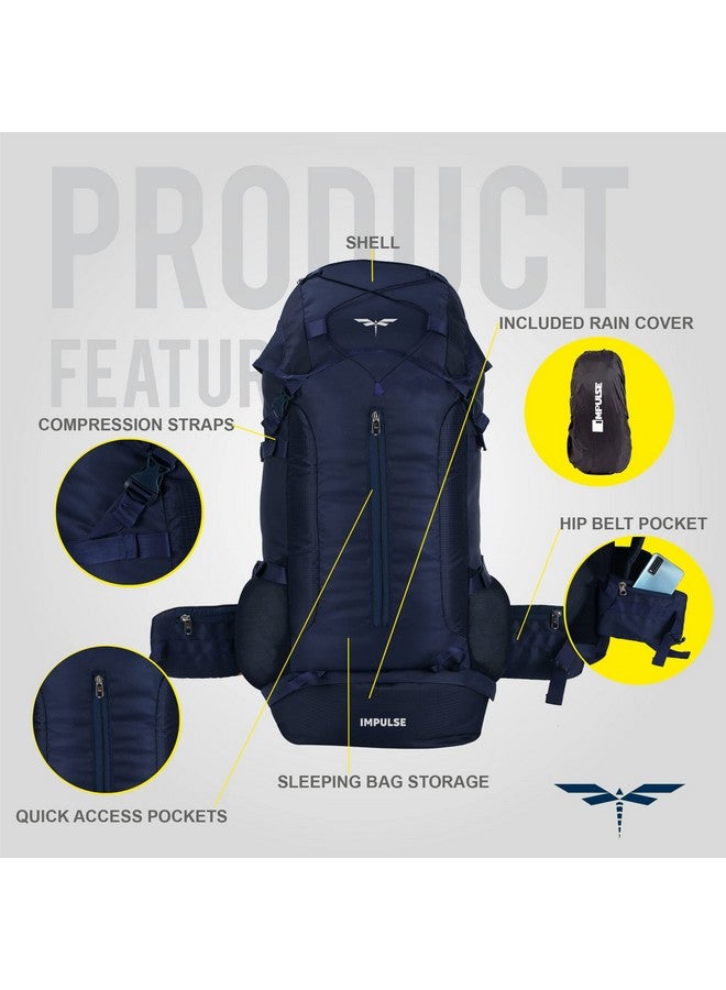 Impulse Impulse Rucksack Bags 65 Litres Travel Bag For Men Tourist Bag For Travel Standard Backpack For Hiking Trekking Bag For Men Camping Dual Color Bag With 1 Year Warranty, Navy Blue - Image 2