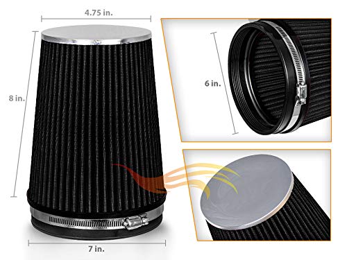 Rtunes Racing BLACK 6" 152 mm Inlet Truck Cold Air Cone Replacement Performance Washable Clamp-On Dry Air Filter (8" Tall) - Image 2